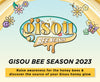 Gisou Bee Season 2023 banner with the Gisou logo and small flower graphics in the corners