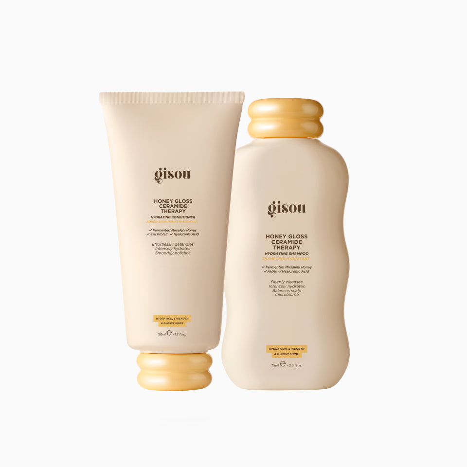 Gisou Honey Gloss Ceramide Therapy shampoo 75ml and conditioner 50ml bundle.