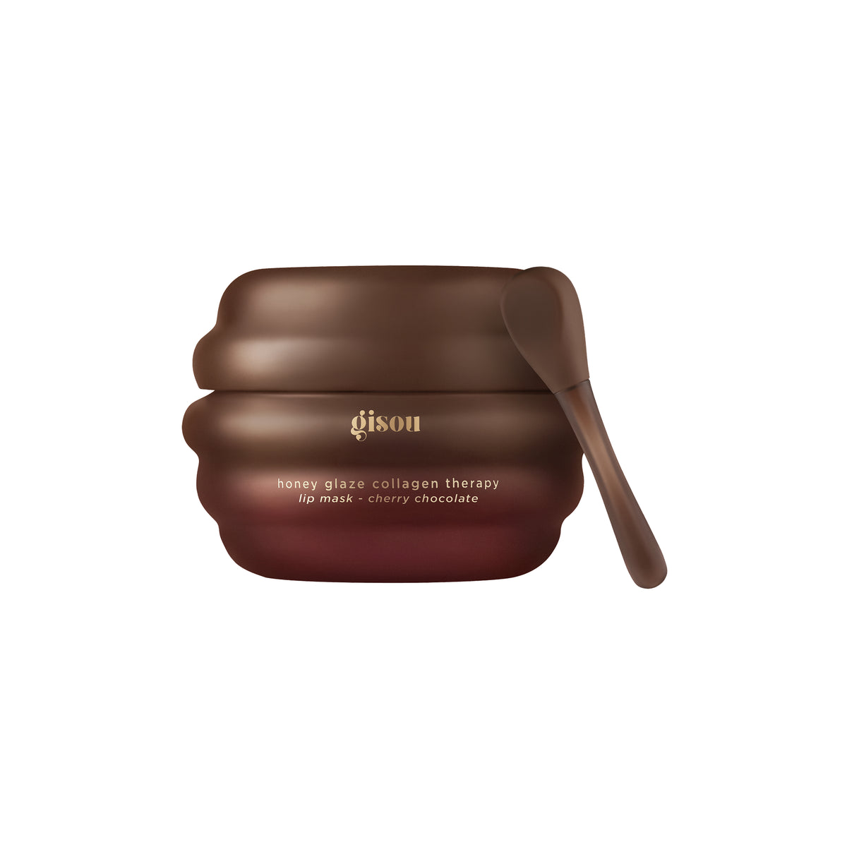 Gisou Honey Infused Lip Mask in Cherry Chocolate on white.
