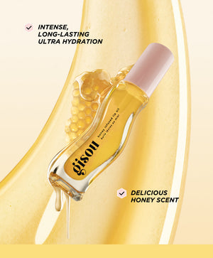 Lip oil bottle surrounded by a honeycomb.