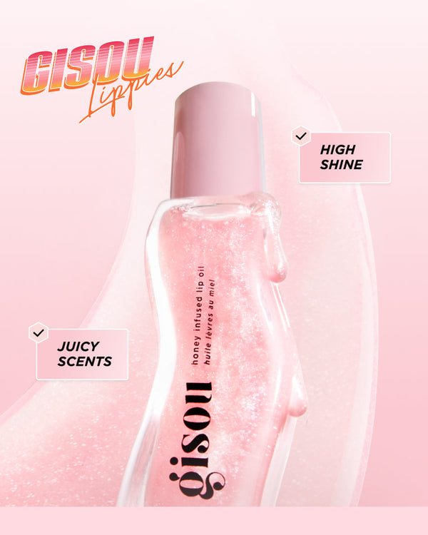 Light pink lip oil with shimmer. 