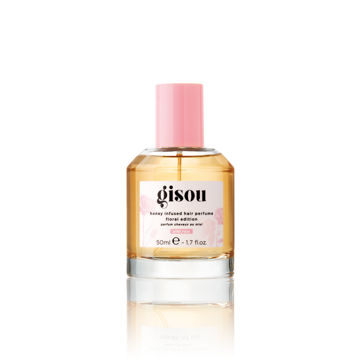Gisou Honey Infused Hair Perfume Wild Rose (50ml) on a white background.