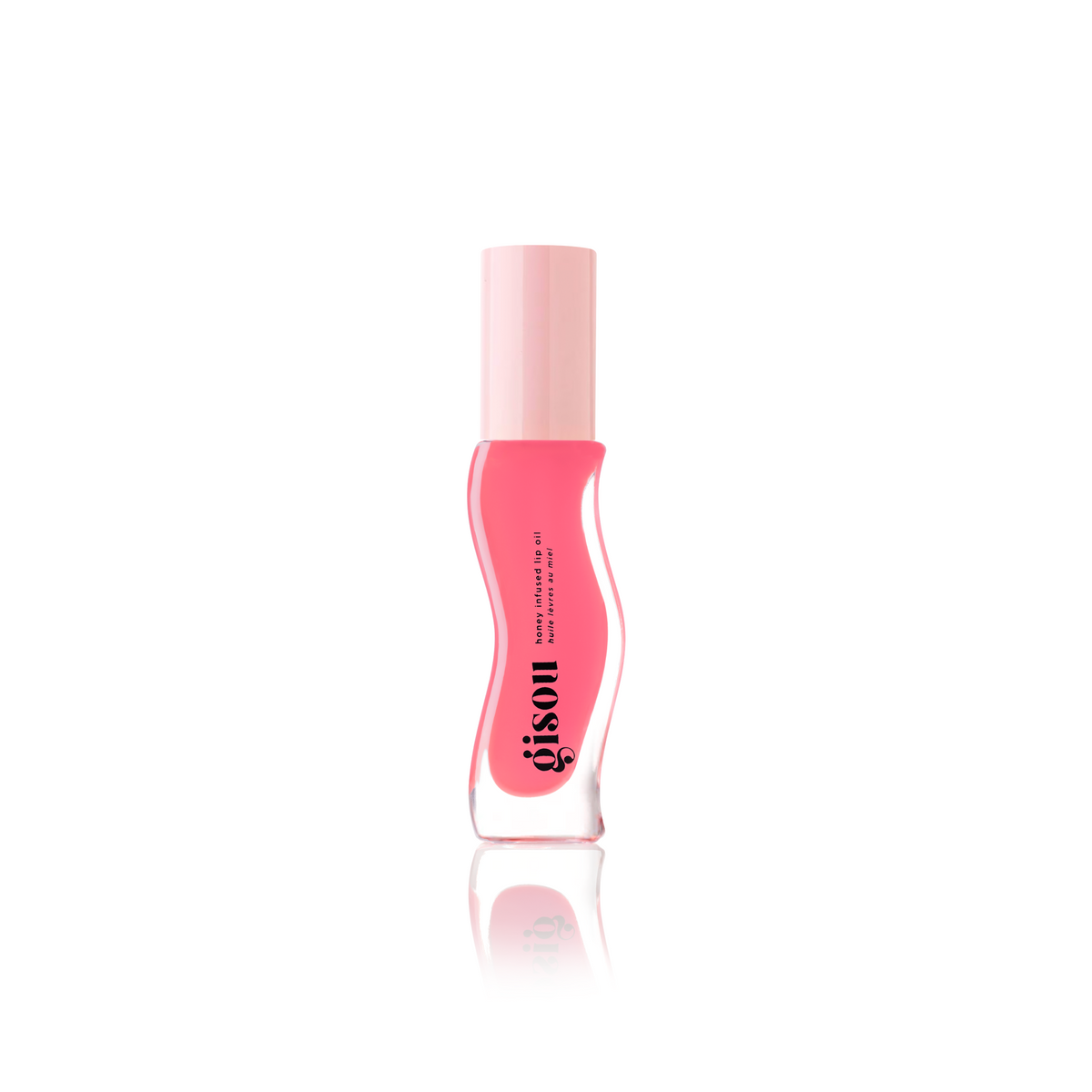 Gisou Honey Infused Lip Oil in Raspberry Swirl on a white background.