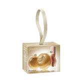 Gisou Mini Gloss Duo holiday gift box with a ribbon loop, showing the mini hair mask and lip oil inside.