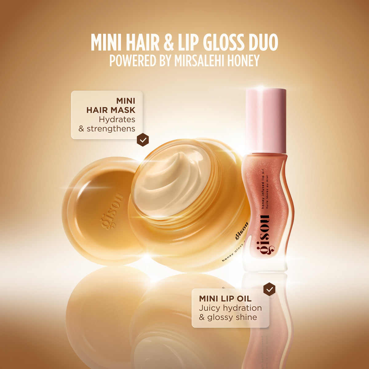 Gisou Mini Gloss Duo: a mini hair mask labeled 
