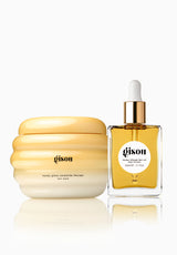 Gisou Honey Gloss Ceramide Therapy Hair Mask 230ml and Honey Infused Hair Oil 50ml displayed together, showcasing the Deep Treatment Duo for hydration, repair and shine.