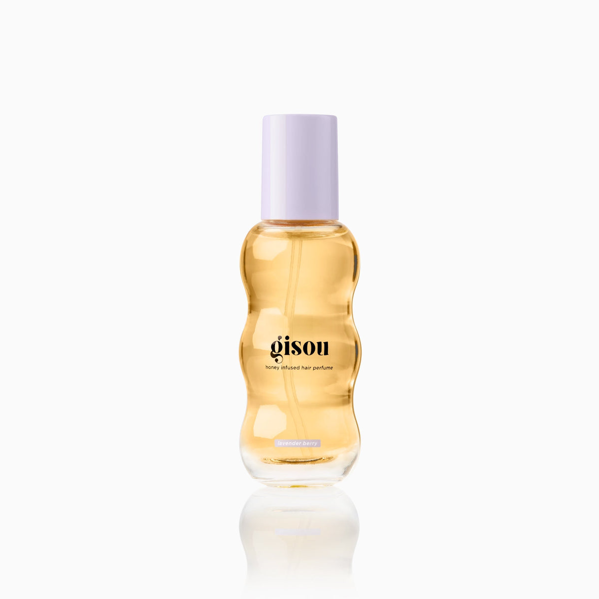 Mini Gisou Honey Infused Hair Perfume in a 15ml bottle with a lavender cap, filled with golden honey‑toned fragrance.