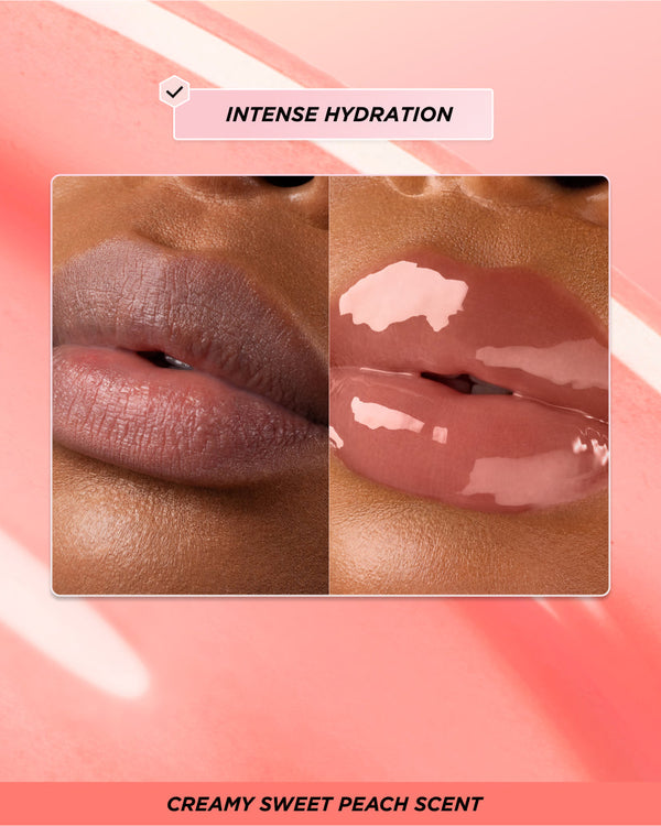 Before and after lip oil application. 