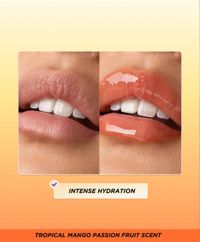 Before and after lip oil application.