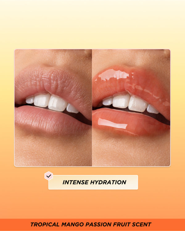 Before and after lip oil application.