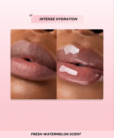 Before and after lip oil application.