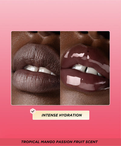 Before and after lip oil application.
