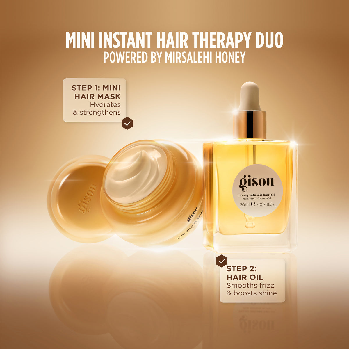 Gisou duo: Step 1 mini hair mask labeled 