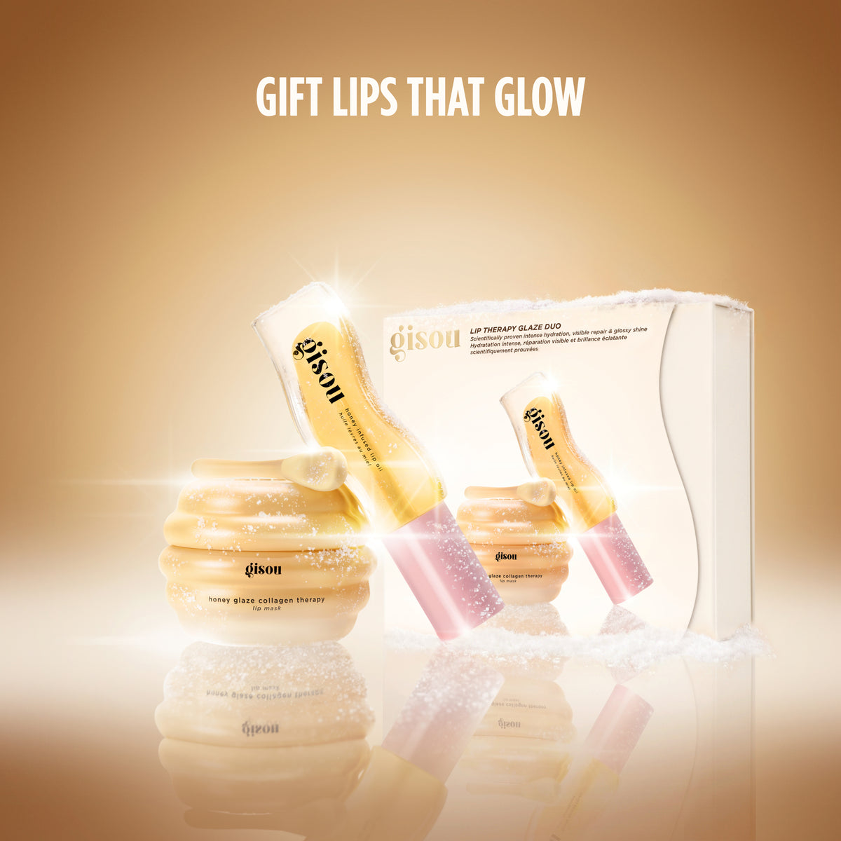 Gisou Lip Therapy Glaze Duo box, lip oil, and lip mask.