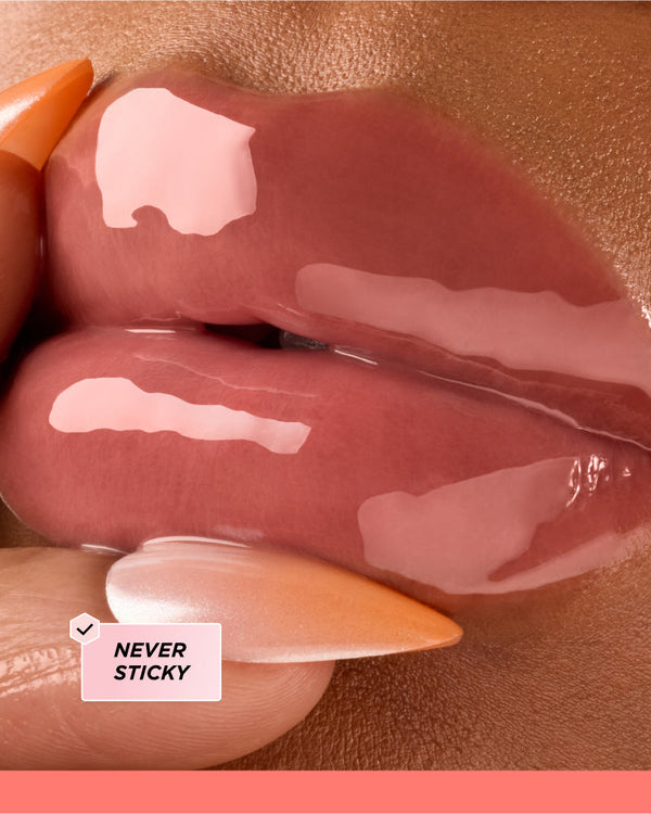 Lip oil swatch close up.