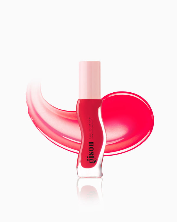 Red lip oil including swatch.