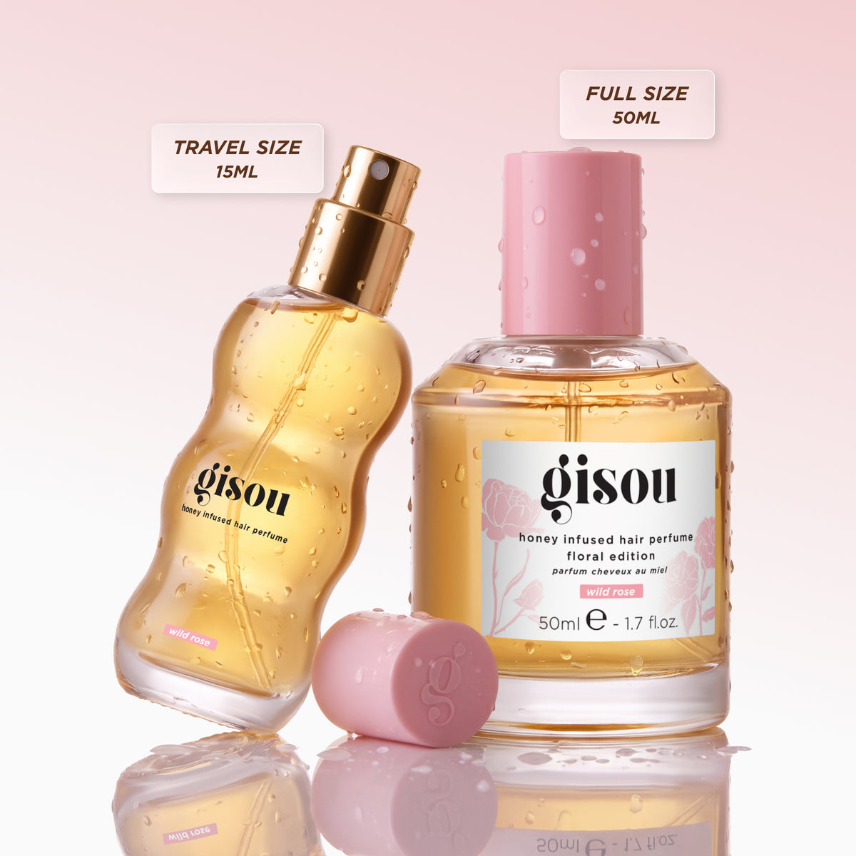 HIHP Wild Rose bottles in full-size and travel-size.