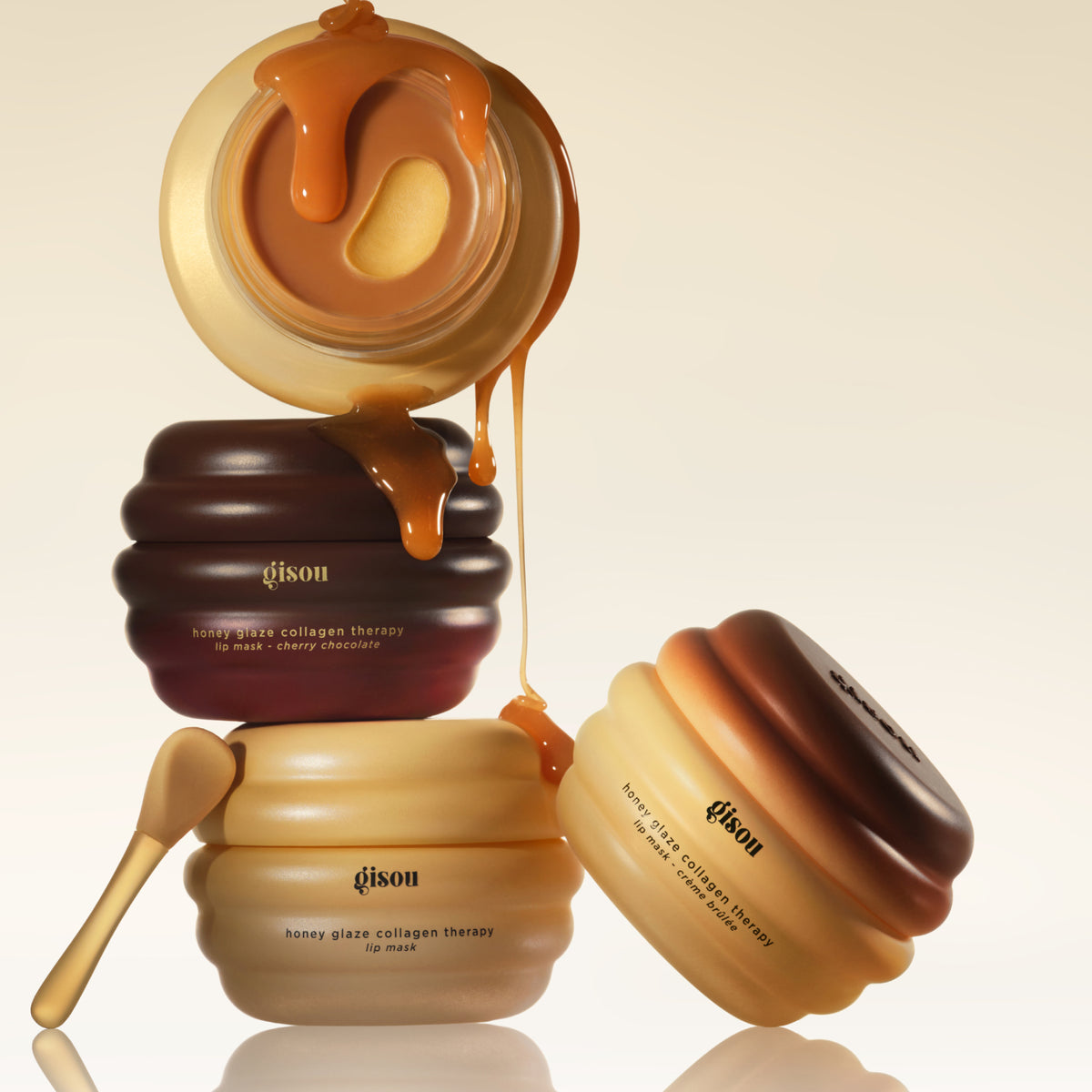 Stacked Gisou Crème Brûlée Lip Mask jars