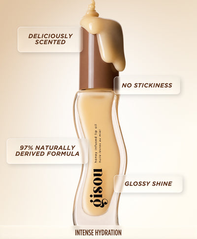 Gisou Crème Brûlée Honey Infused Lip Oil with key benefits