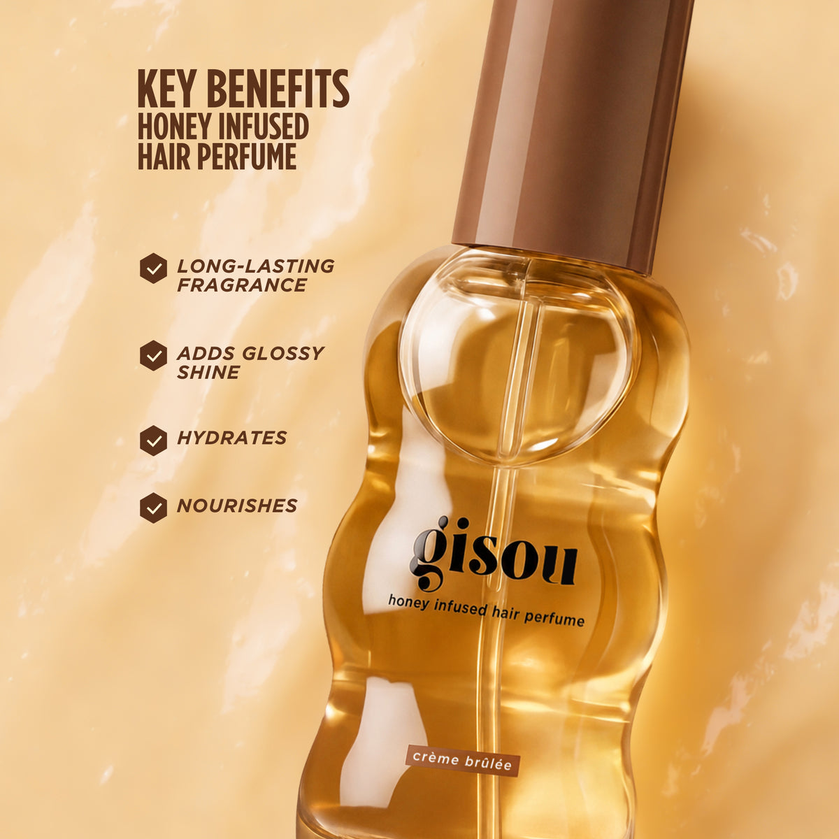 Gisou Crème Brûlée Honey Infused Hair Perfume with key benefits