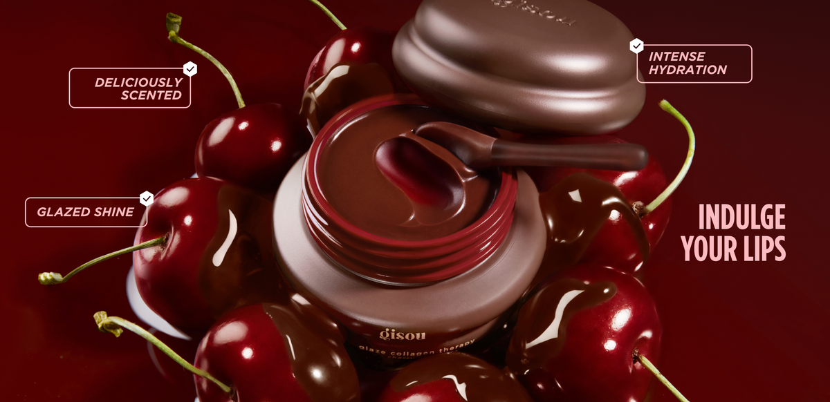 New Gisou Lip Mask in Cherry Chocolate dipped in cherries with chocolate.