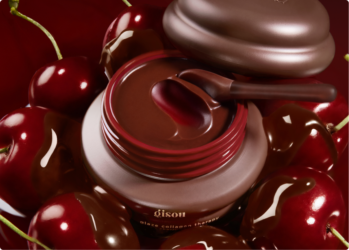 New Gisou Lip Mask in Cherry Chocolate dipped in cherries with chocolate.