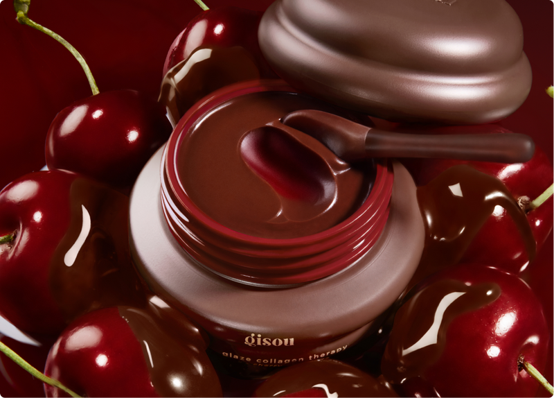New Gisou Lip Mask in Cherry Chocolate dipped in cherries with chocolate.