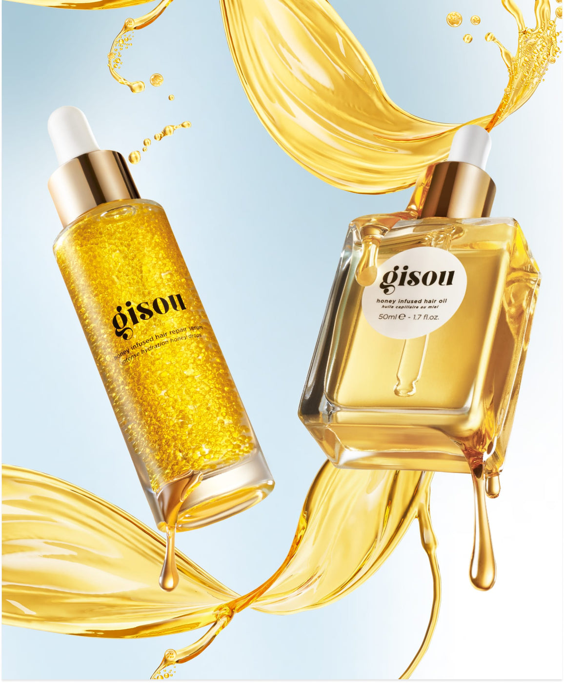 An image of the hair repair serum and an image of the iconic hair oil
