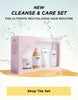 Cleanse and Care set in the packaging with water drops and honey