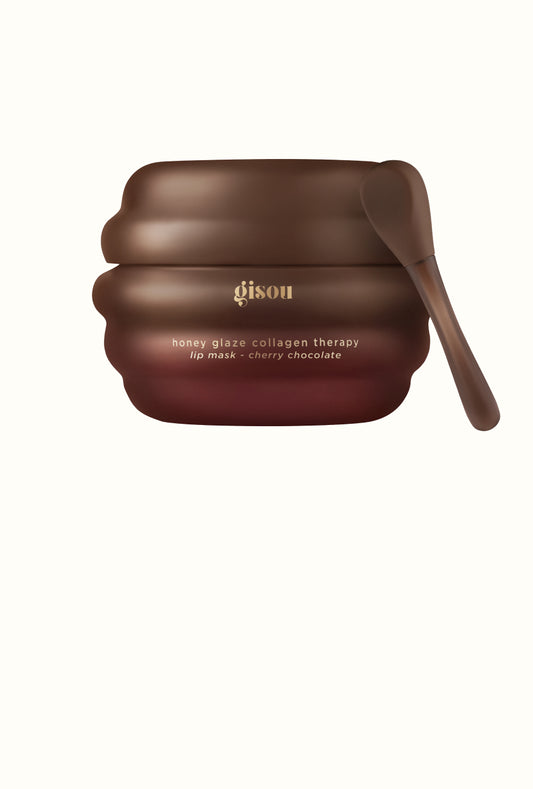 Gisou Honey Infused Lip Mask in Cherry Chocolate on white.