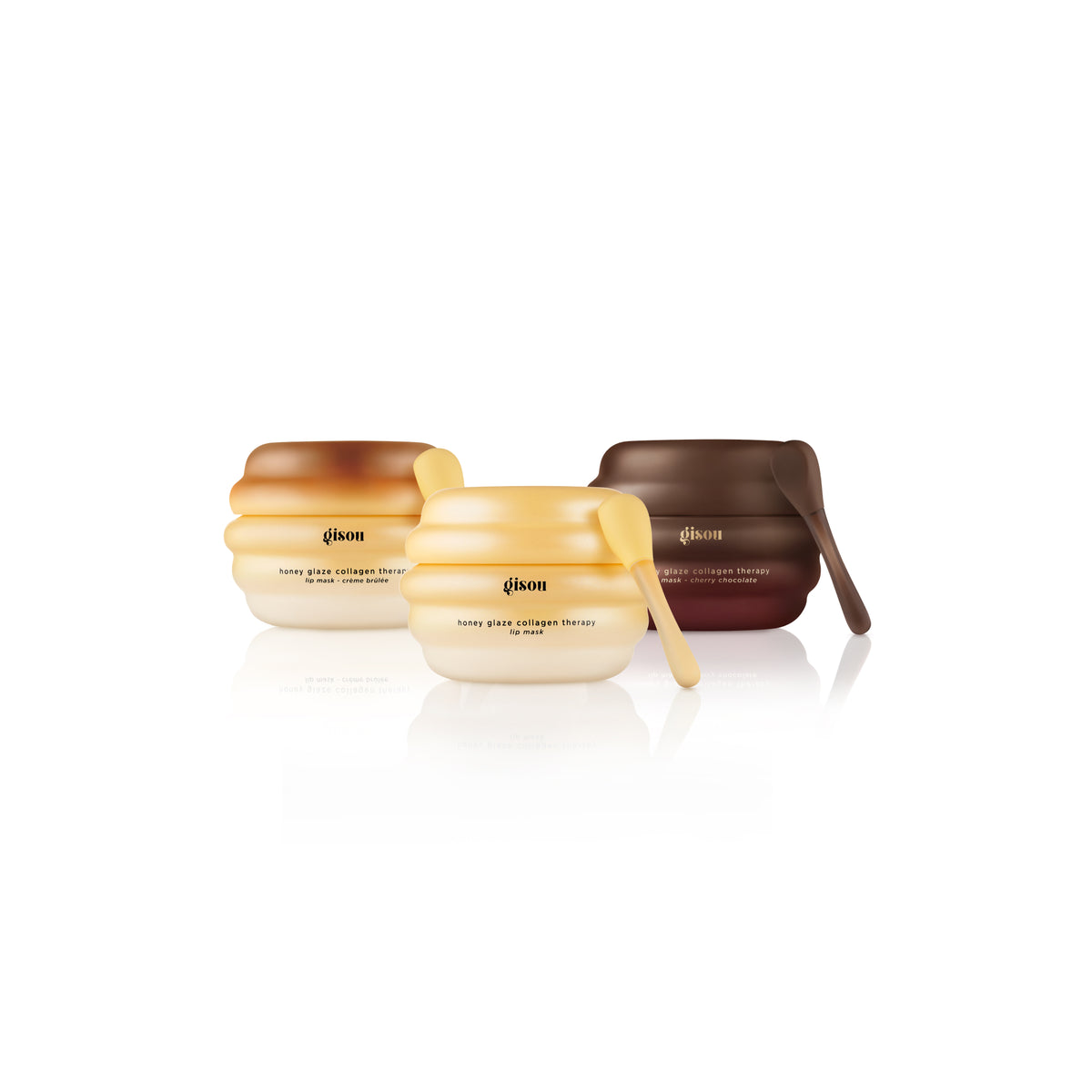 Gisou Lip Mask Trio: Honey Buttercream, Crème Brûlée and Cherry Chocolate jars