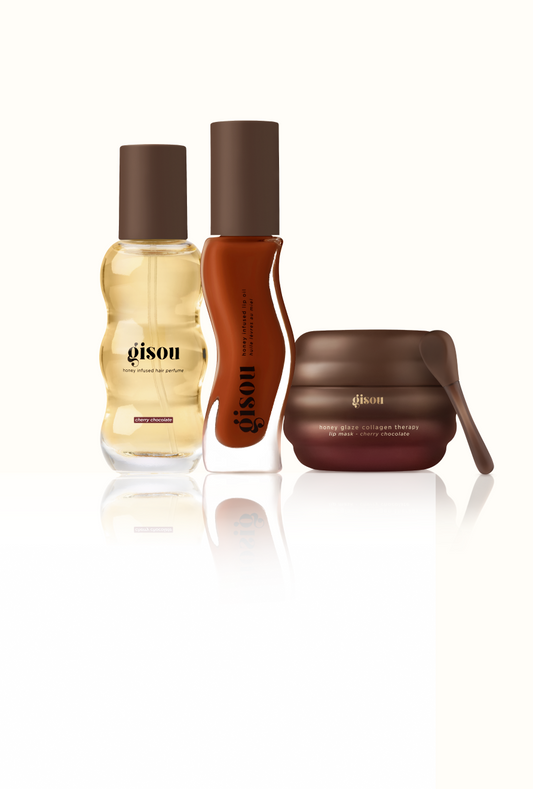 Gisou Cherry Chocolate Trio: hair perfume, lip oil and lip mask