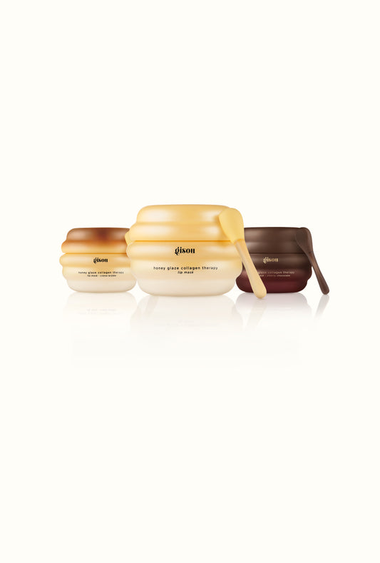Gisou Lip Mask Trio: three Honey Glaze Collagen Therapy Lip Mask jars