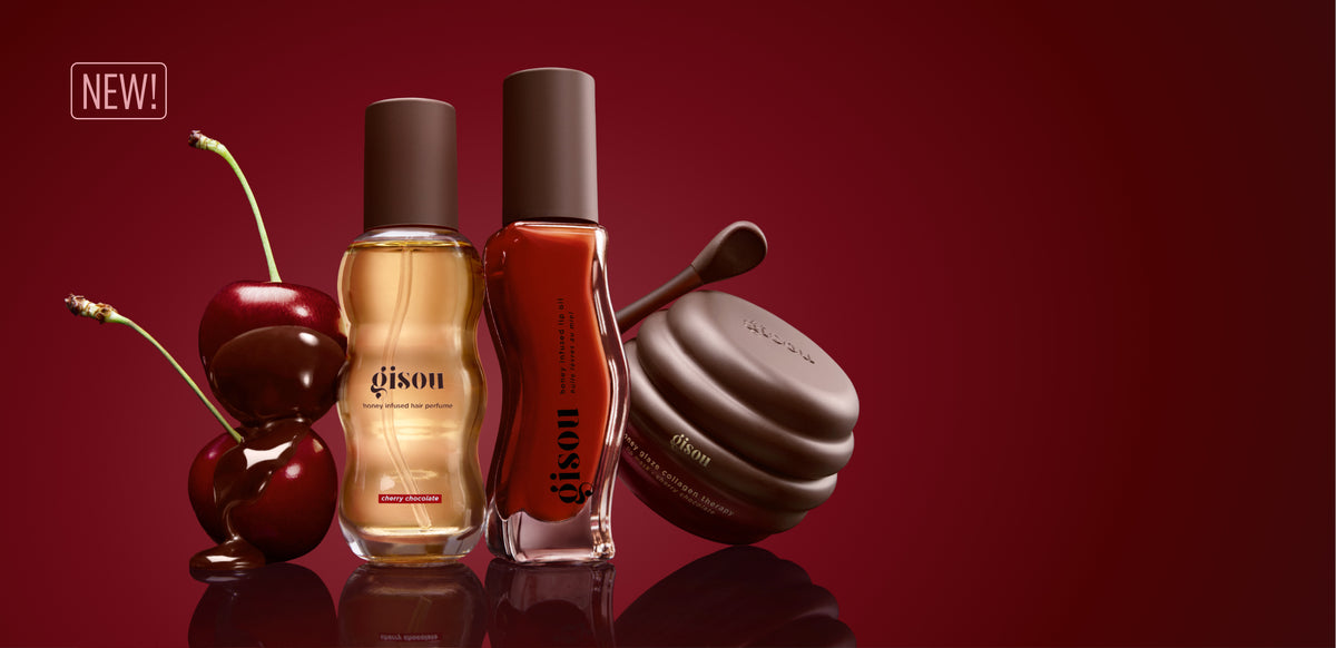 New! Gisou Cherry Chocolate hair perfume, lip oil and lip mask with chocolate-dipped cherries