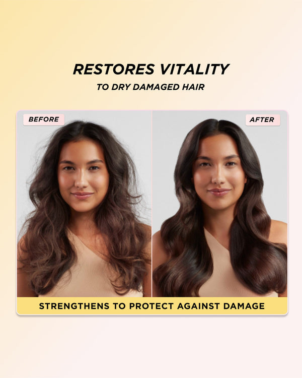 Infographic showing images of wavy hair before and after using Hair Conditioner Mini