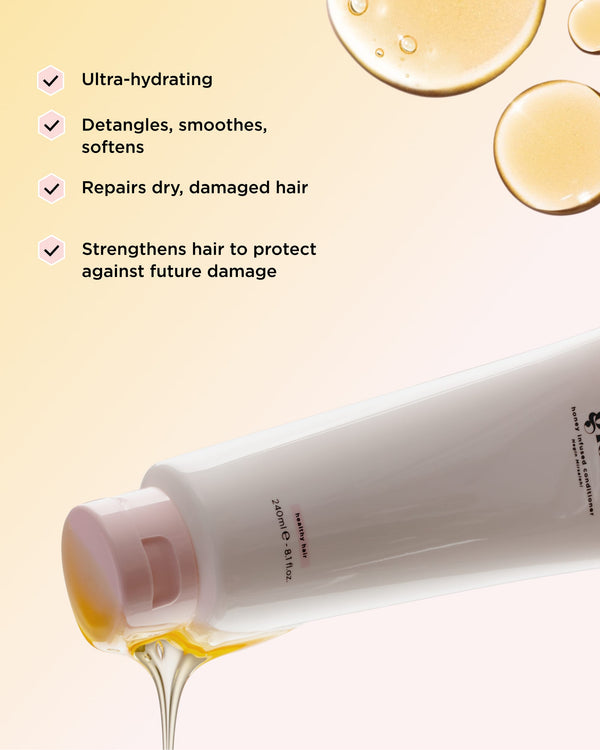 Infographic showing key benefits of Honey Infused Hair Conditioner
