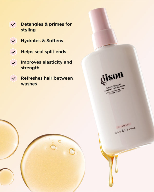 Infographic describing key benefits of Honey Infused Leave-in Conditioner